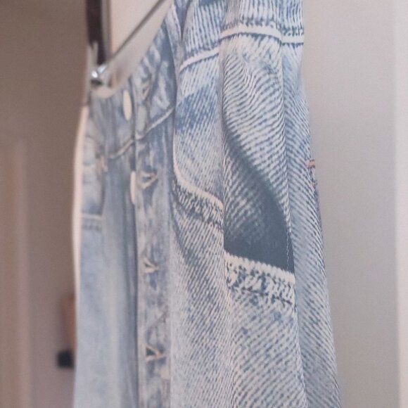 ZARA Satin Effect Denim Print A-Line Skirt - LARGE - Picture 7 of 12